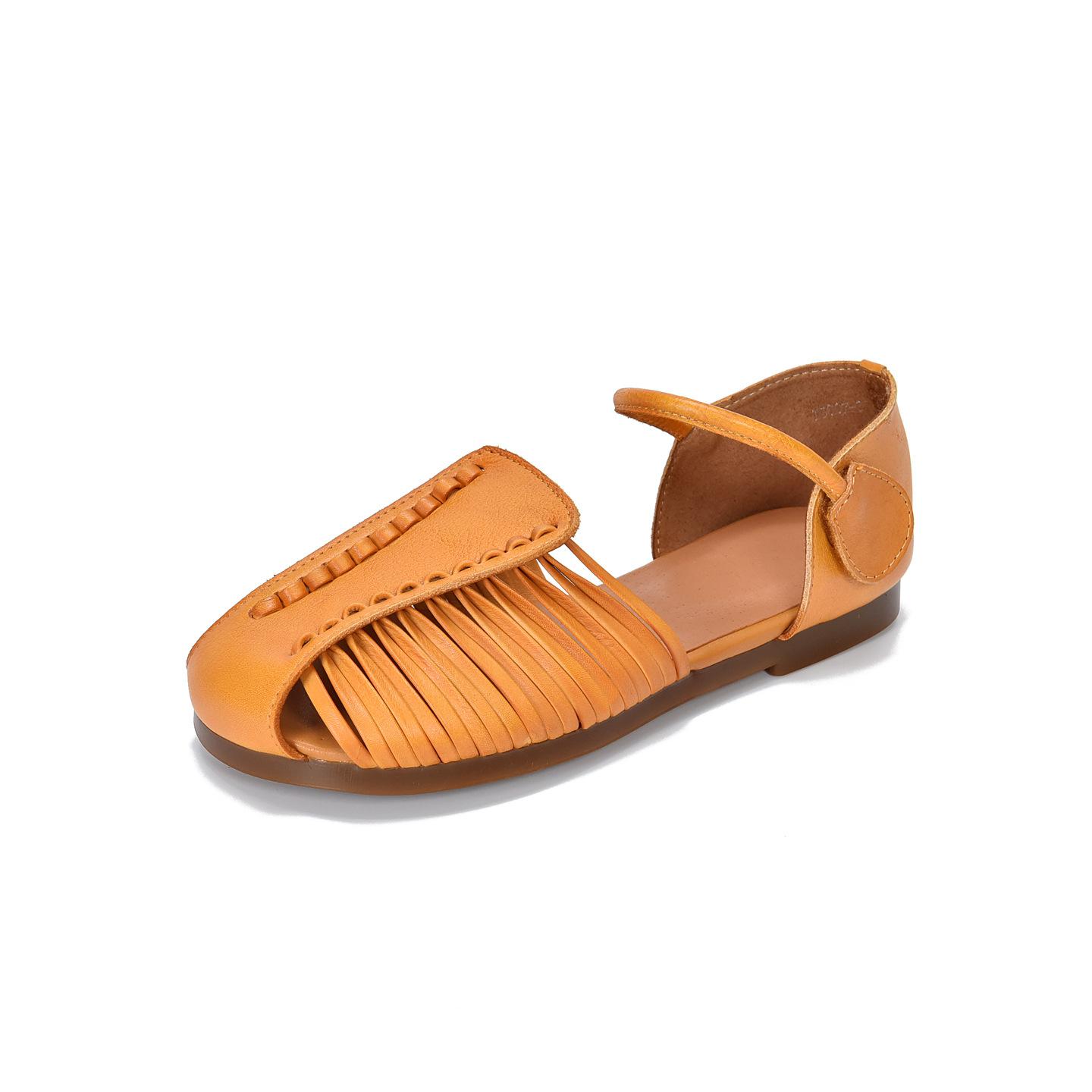 

Johnature Genuine Leather Flat Sandals Fashionable And Versatile Round Toe Cover Heel Women s Shoes 40
