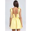 Women's Fashion Square Neck High-Waisted Pleated Panel-Seamed Bow-Tie Strapless Dress
