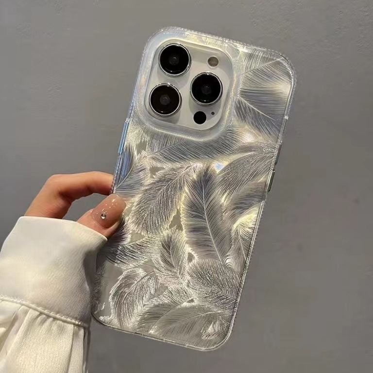 Bunte Feder Handyhülle für Apple iPhone15promax- Weiche Silikon Sturzsichere Anti-Rutsch Hülle auf