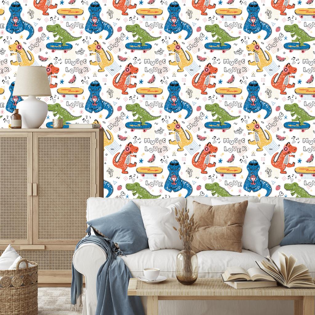 Colorful Crocodiles and Skateboards Wallpaper for Living Room and Bedroom 50x1000