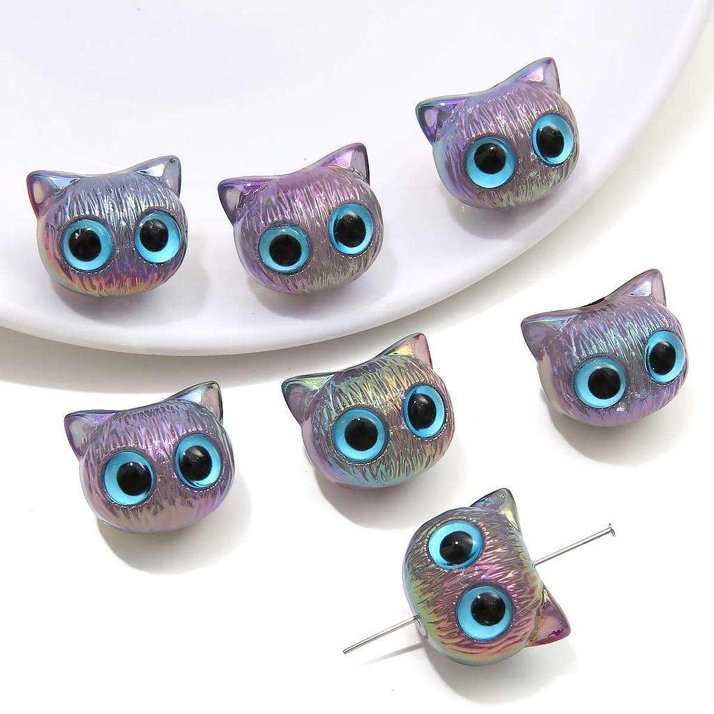 1pc Cartoon Big Eyed Cat Acrylic Owl 3D Cat Head Resin Beads Loose Spacer Beads For DIY Handmade Bracelet Material Jewelry Making Accessories
