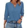 Women Casual V Neck Loose Fit Top Three Quarter Sleeve Button Cuff Blouse Lightweight Comfortable Fabric