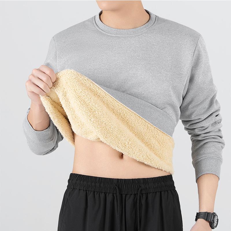 

Мужская зимняя велюровая терморубашка с круглым вырезом, мужской свитер из овечьей шерсти M светло-серый