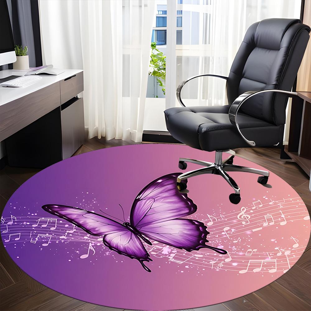 1pc Butterfly MusicChair Carpet for Office, Indoor Non-Slip Washable Polyester Fiber Carpet, Mat For Office, Machine Washable