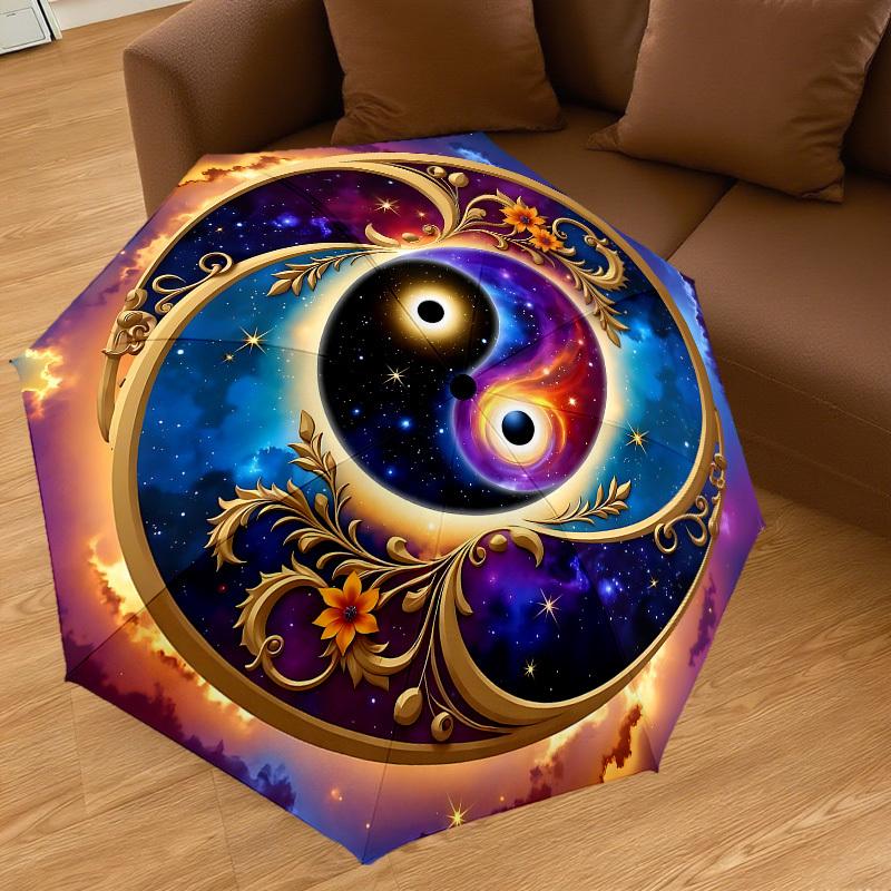 1PC Yin Yang Cosmic Automatic Open/Close Umbrella with Windproof, 8-Rib Sturdy Canopy, Durable Ribs, Fashionable Design, Outdoor Accessory, Fun Prin,