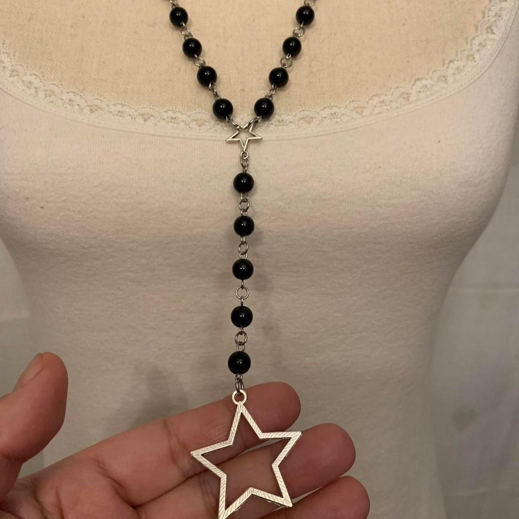European & American Gothic Star Pendant Sweater Chain - Black Rosary Dark Star Necklace