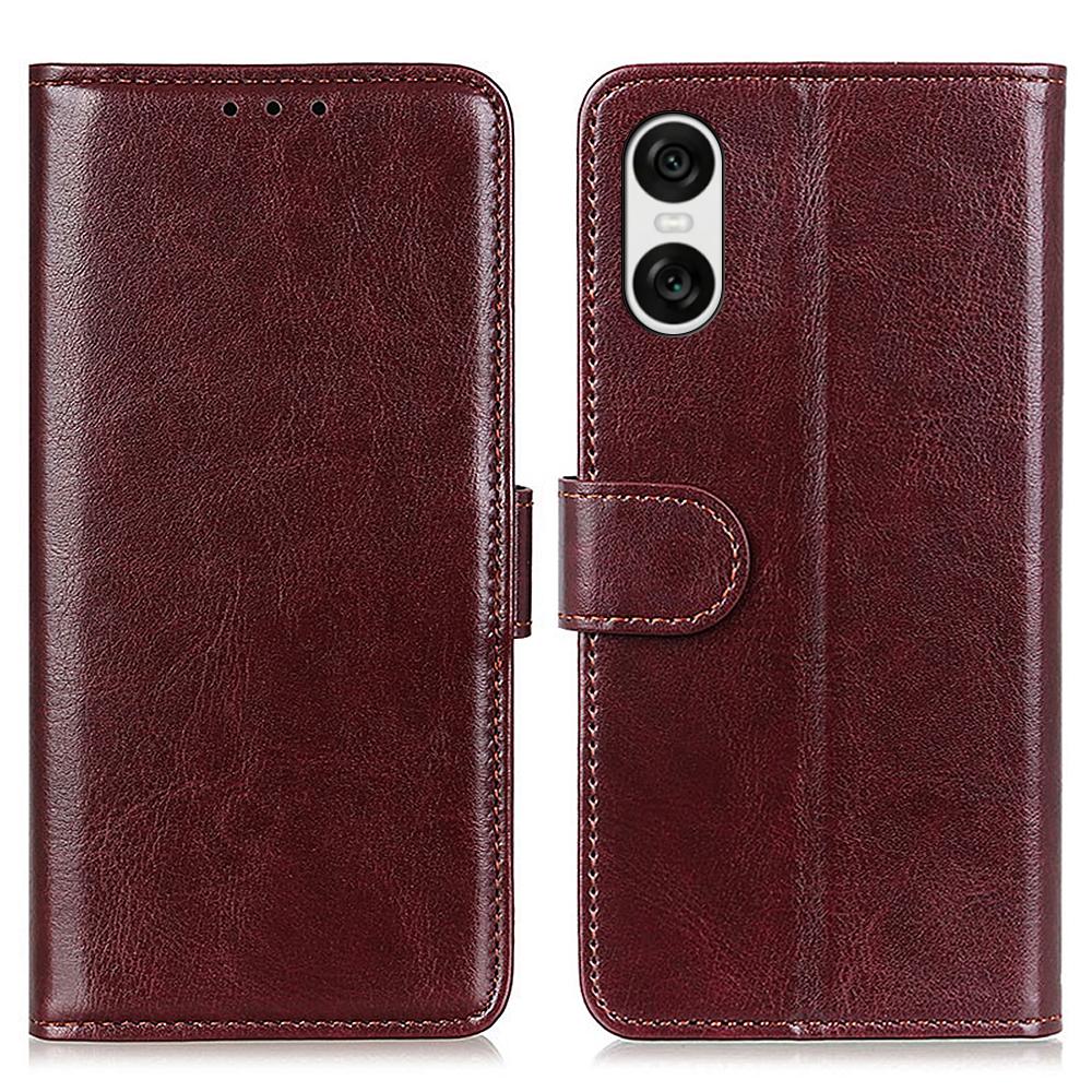 

For Sony Xperia 10 VI Case Flip PU Leather Crazy Horse Texture Phone Cover Brown