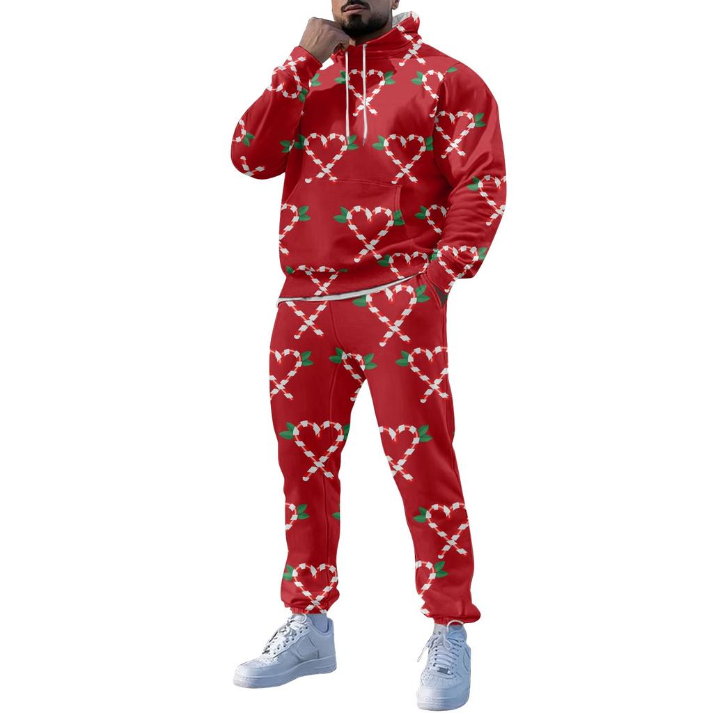 Masculino Inverno Natal Estampas Manga Longa Hoodies Moletom Calças Terno