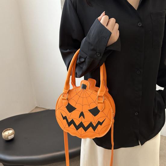 Artificial Leather Handbag Halloween Pumpkin Purse, Women Novelty Crossbody Bag, Spooky Purse for Trick or Treat, Fall Parties Holiday