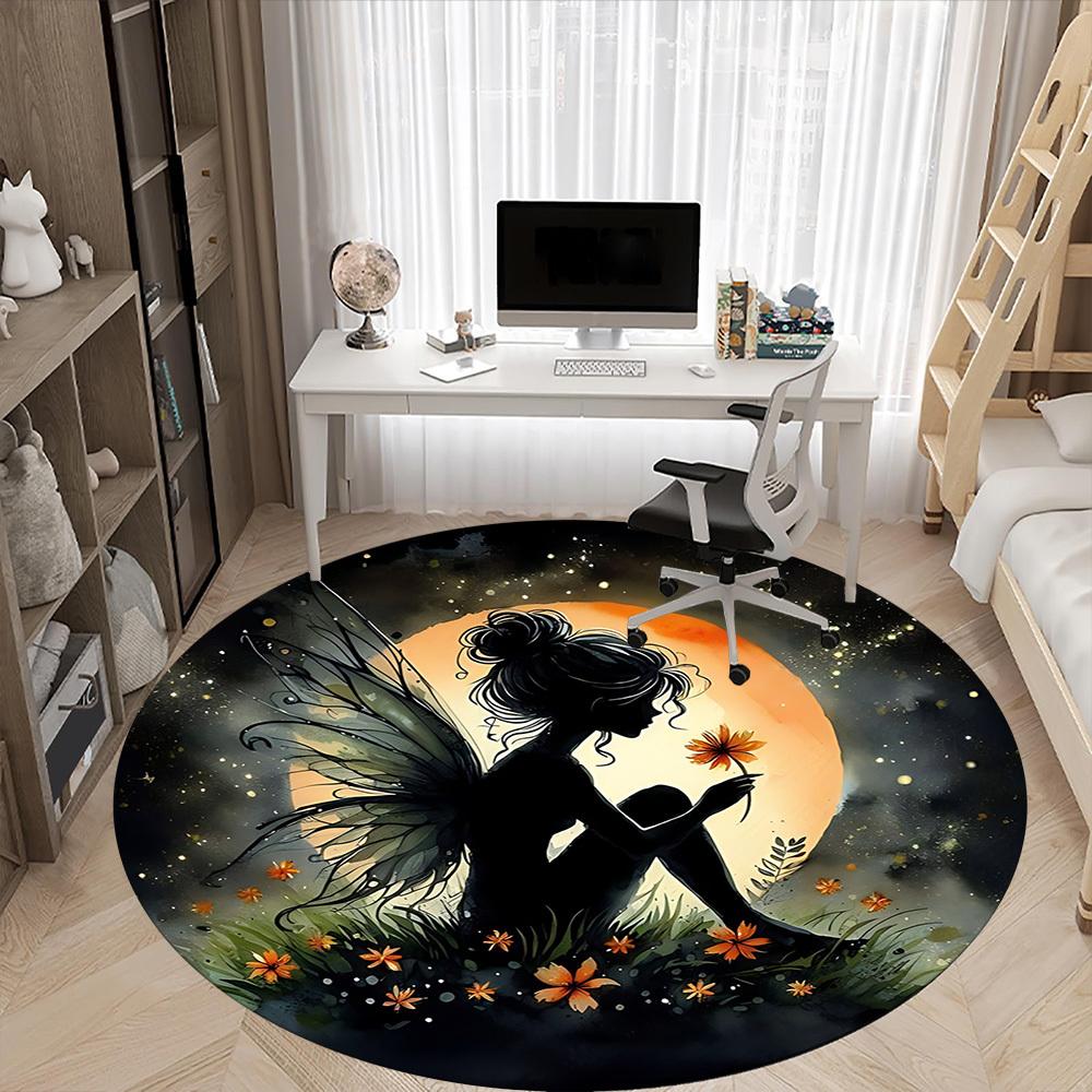1pc Fairy Bloom Office Round Area Rug,  Mat Suitable ForOffice, Under Office Chairs Bedroom Living Room Home Decor, Room Deco