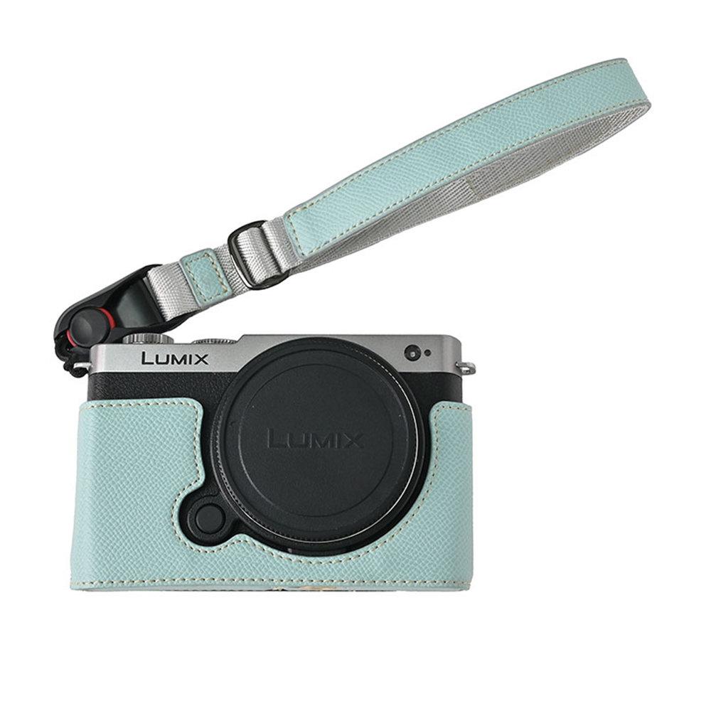 Palm Print PU Leather Camera Half Body Case For Panasonic Lumix S9 Battery Opening Bottom Cover With Strap