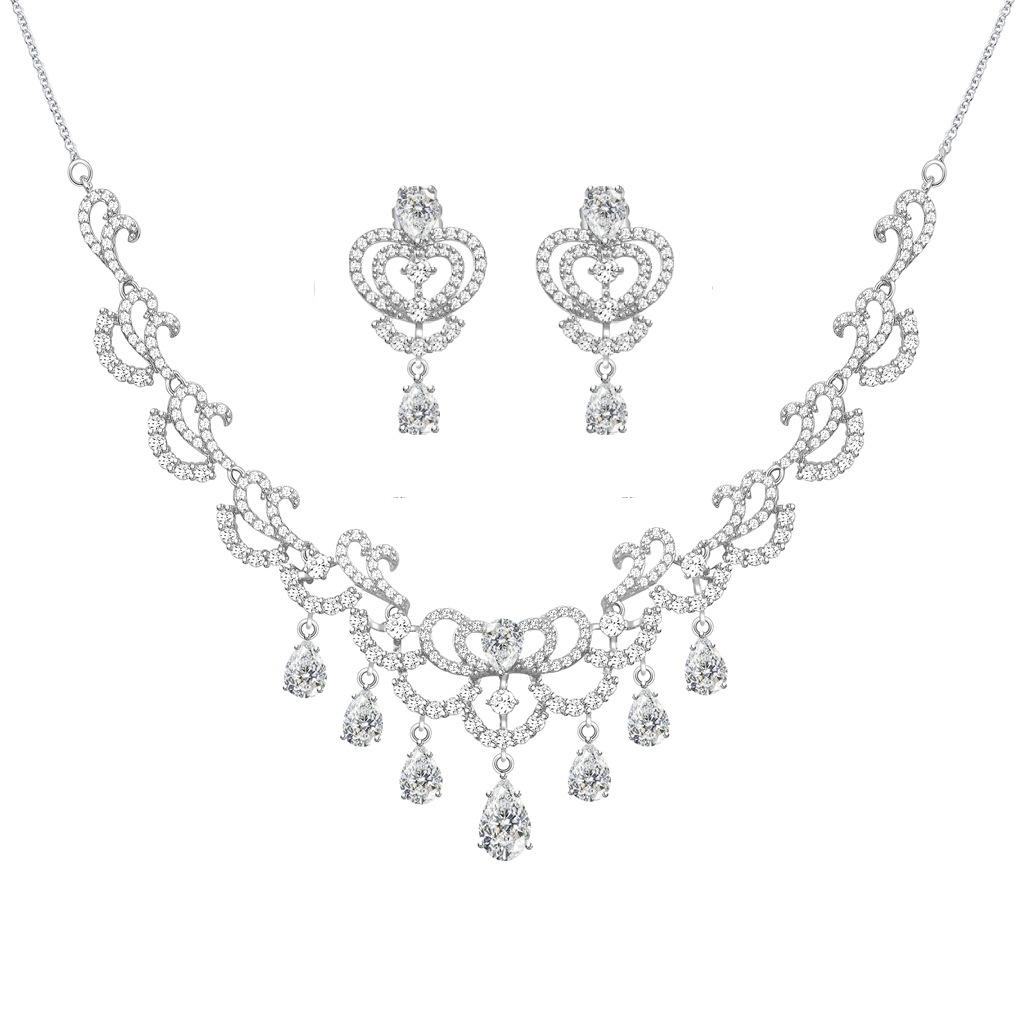 

Wedding Jewelry Sets for Bride Bridesmaid Blue Sapphire White CZ Earrings Pendant Necklace Sets Silver Color Luxury Jewelry