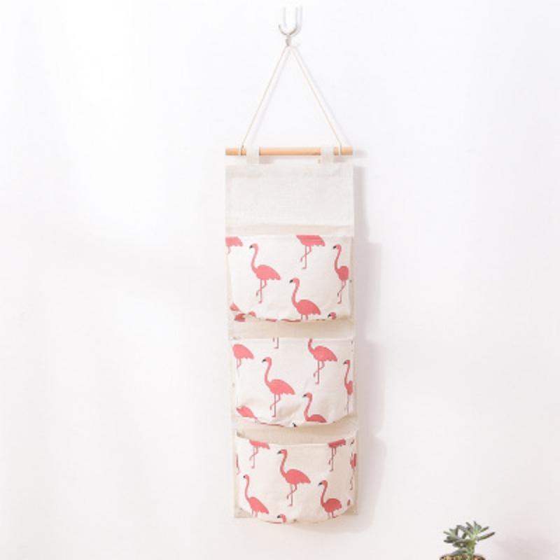 Cotton and Linen Multi-layer 3-cell Storage Bag Wall Storage Bag Cloth Hanging Bag Behind The Dormitory Door Hanging Bag