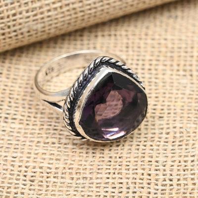 Amethyst-Edelstein, handgefertigter Schmuckring aus 925er Sterlingsilber für Frauen