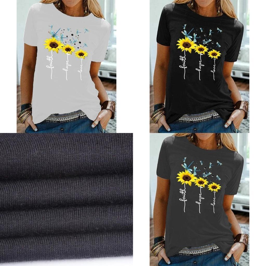 Bequemes Damen Basic T-Shirt mit floralem Gänseblümchen-Print, weiches Material, ideal für Sommerausflüge