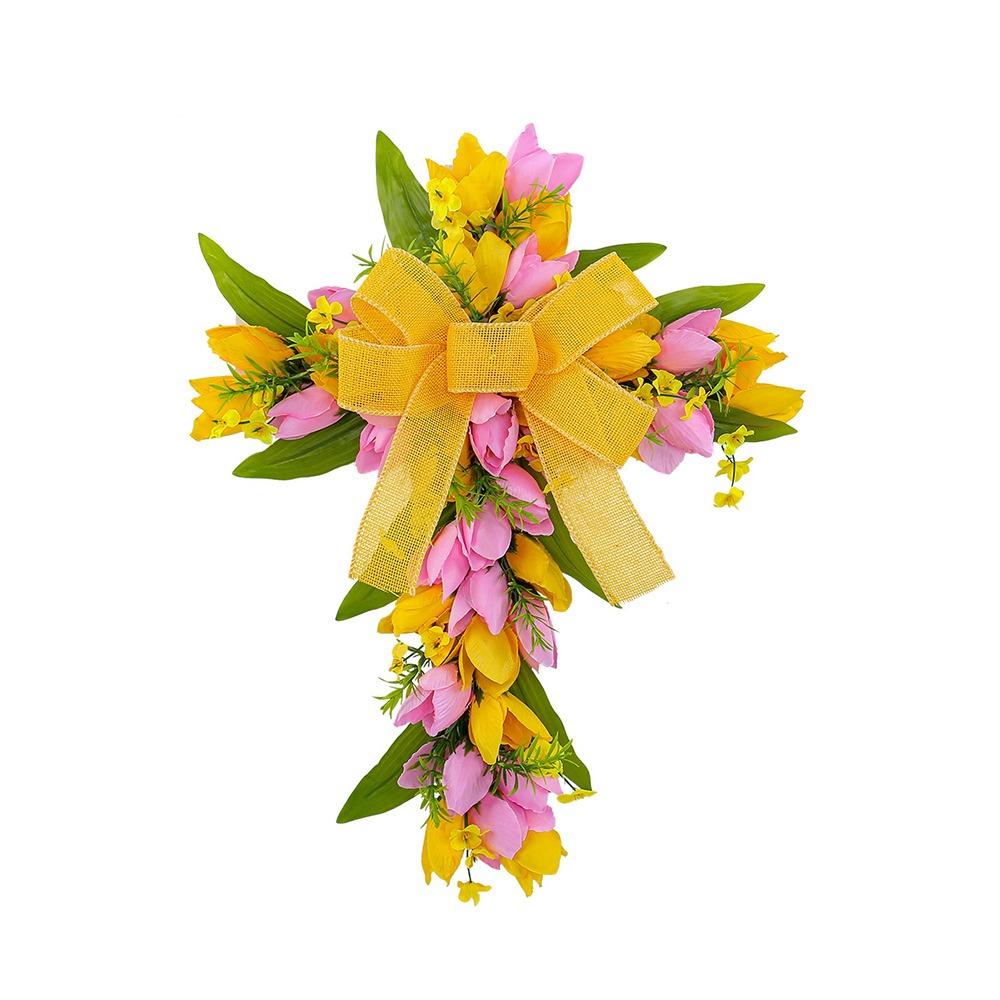 Cartoon Easter Tulip Flower Wreath Elegant Door Wreath Ornament  Home Party Decor