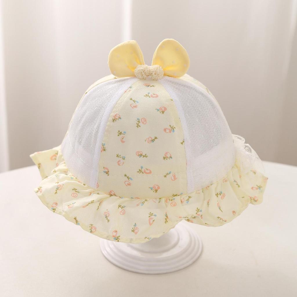 Sweet Floral Print Baby Girl Sun Hat Summer Thin Mesh Breathable Fisherman Cap for Toddler Girls Ruffle Brim Sun Visor Hats
