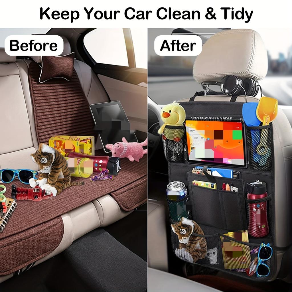 1pc Car Seat Back Organizer - Oxford Cloth Storage Bag with Tablet Stand, Cup Holder, Mesh Pocket, Easy Install & Remove, Car Seat Back Organizer