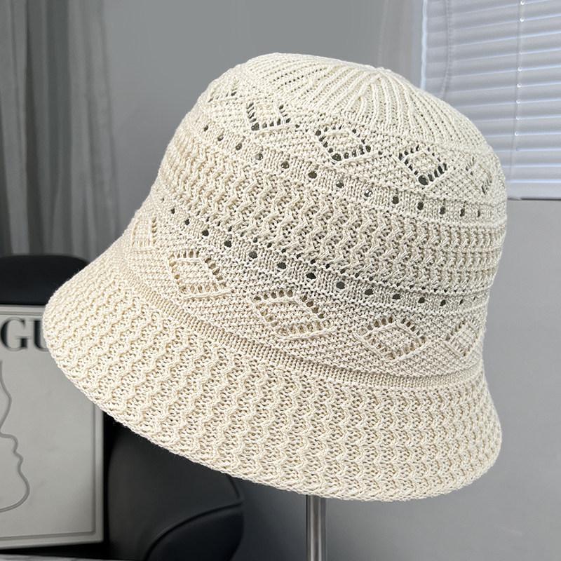 New Hollow Knitted Bucket Hat Multi-color Face Small Breathable Versatile Bucket Hat Sun Protection Sun Hat Foldable Hat