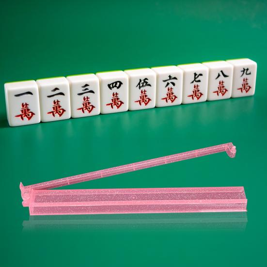 4Pcs Rack Jongg with Pusher Heavy Mahjong Tile Holder Push Ruler