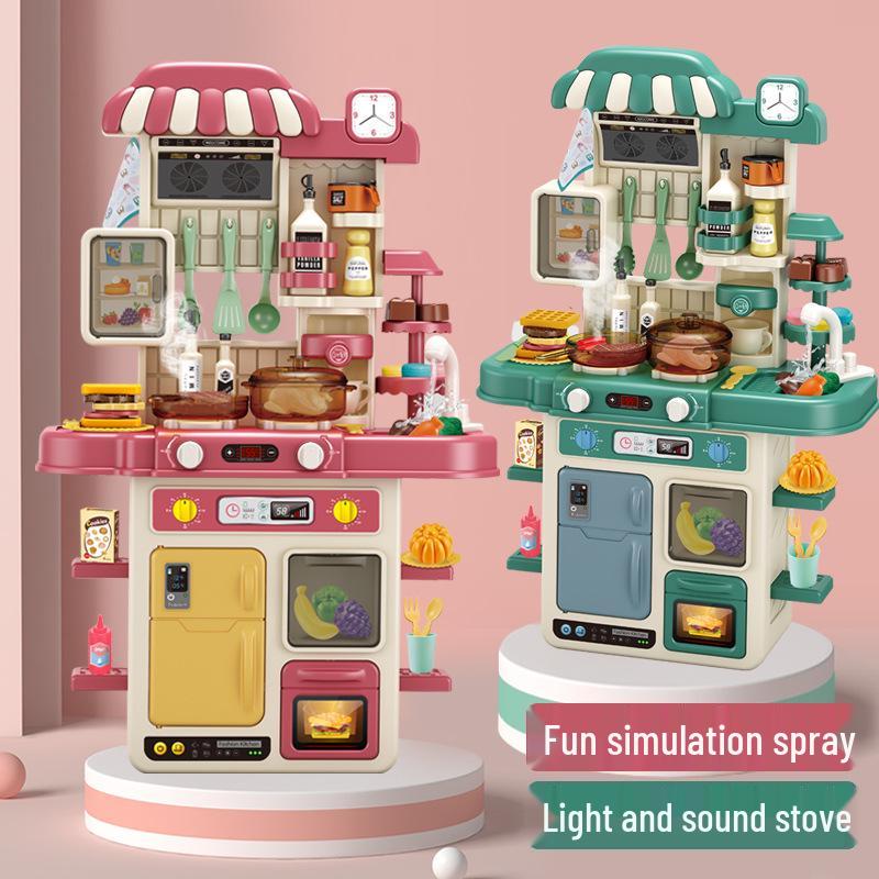 70cm Large Kids' Kitchen Counter Play Set - Cooking, Frying, Spray Simulation Stove Toy