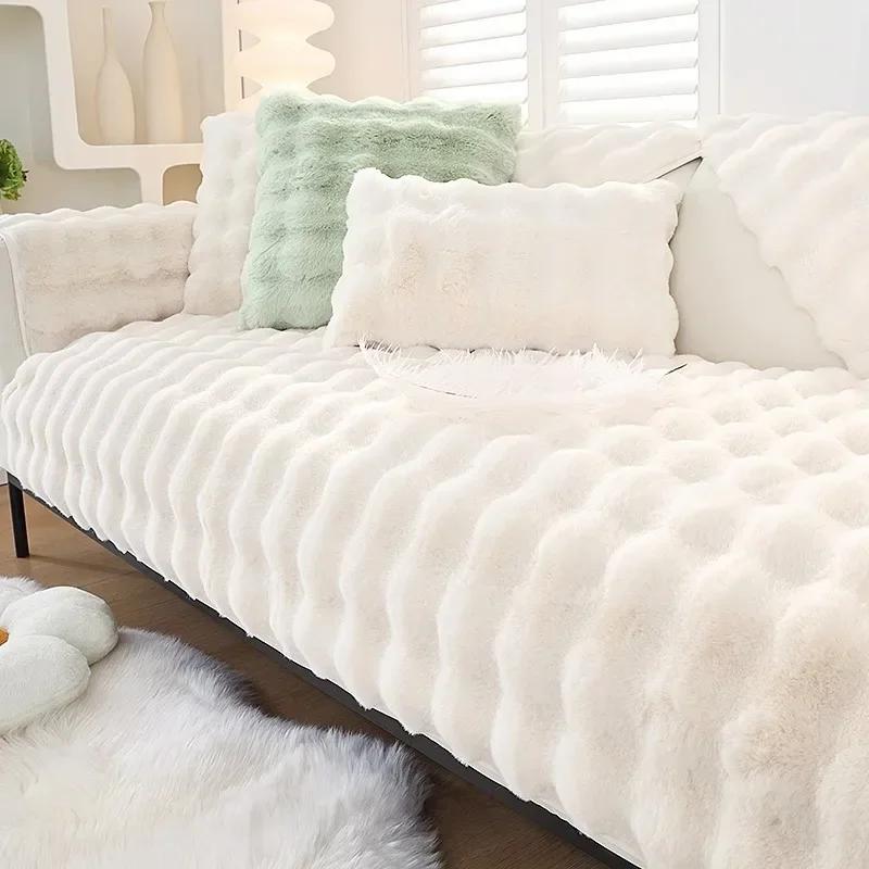 

Thicken Rabbit Plush Sofa Cover Nordic Solid Color Sofa Towel Covers Non-slip Couch Slipcovers Sofa Towel for Living Room Decor 1pc 30x50 pillowcase