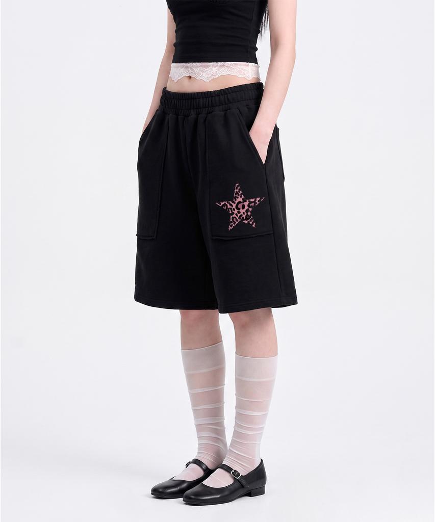 UNDEROFF Low-Cut Out-Pocket Bermuda Shorts Leopard Black