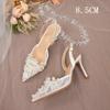 French Wedding Shoes Bride Shoes Main Wedding Pearl Single Shoes Niche After Empty High Heels Female Stiletto Hollow Head Sandal
