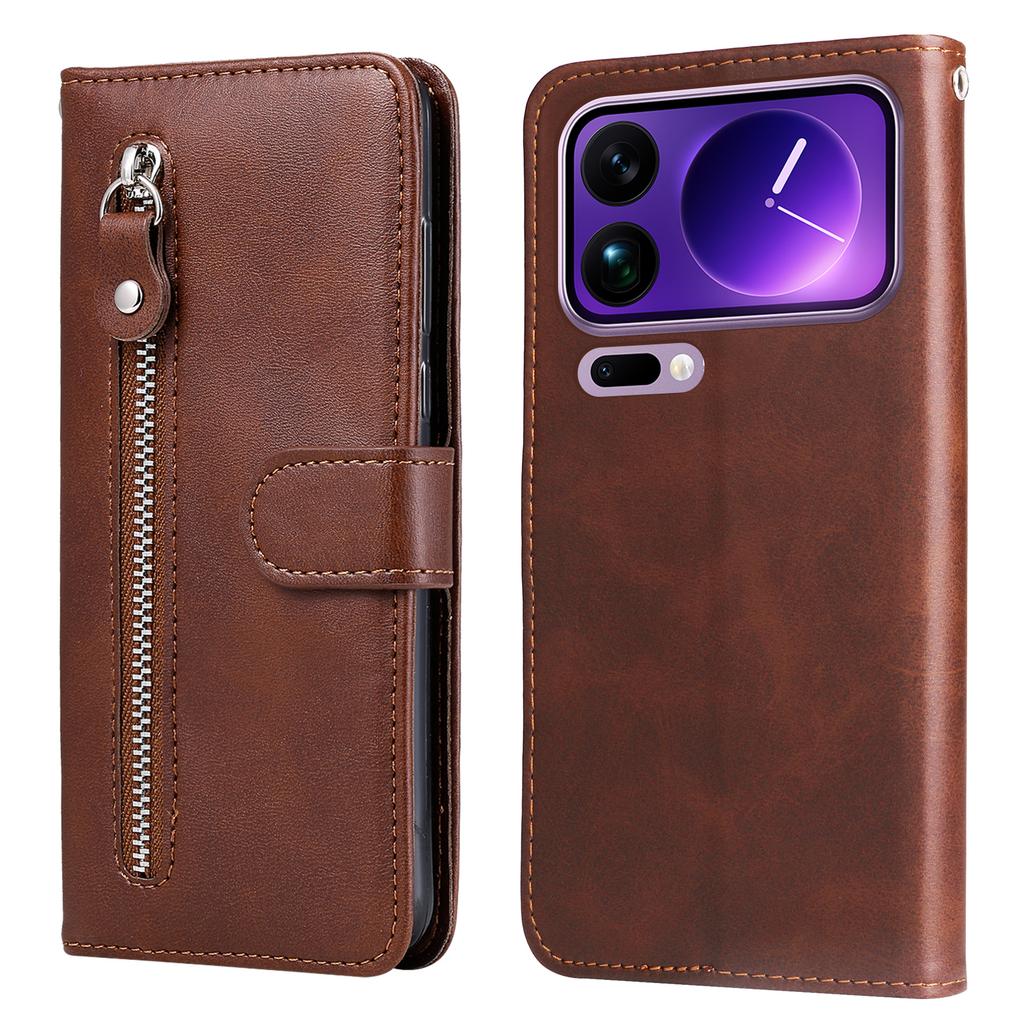 For Xiaomi 17 Pro Max PU Leather Cases with Zipper Pocket Wallet Phone Cover Stand