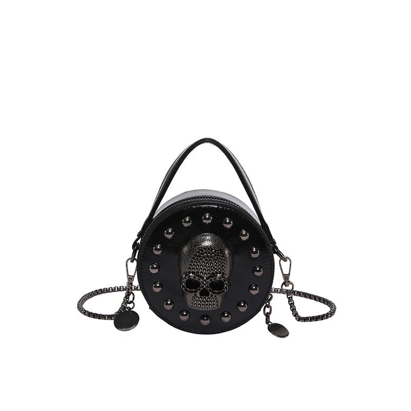 

Осенне-зимняя темная готическая сумка через плечо женская Skull Cross Super Fire Mini Маленькая круглая сумка Tide 12*5.5*12