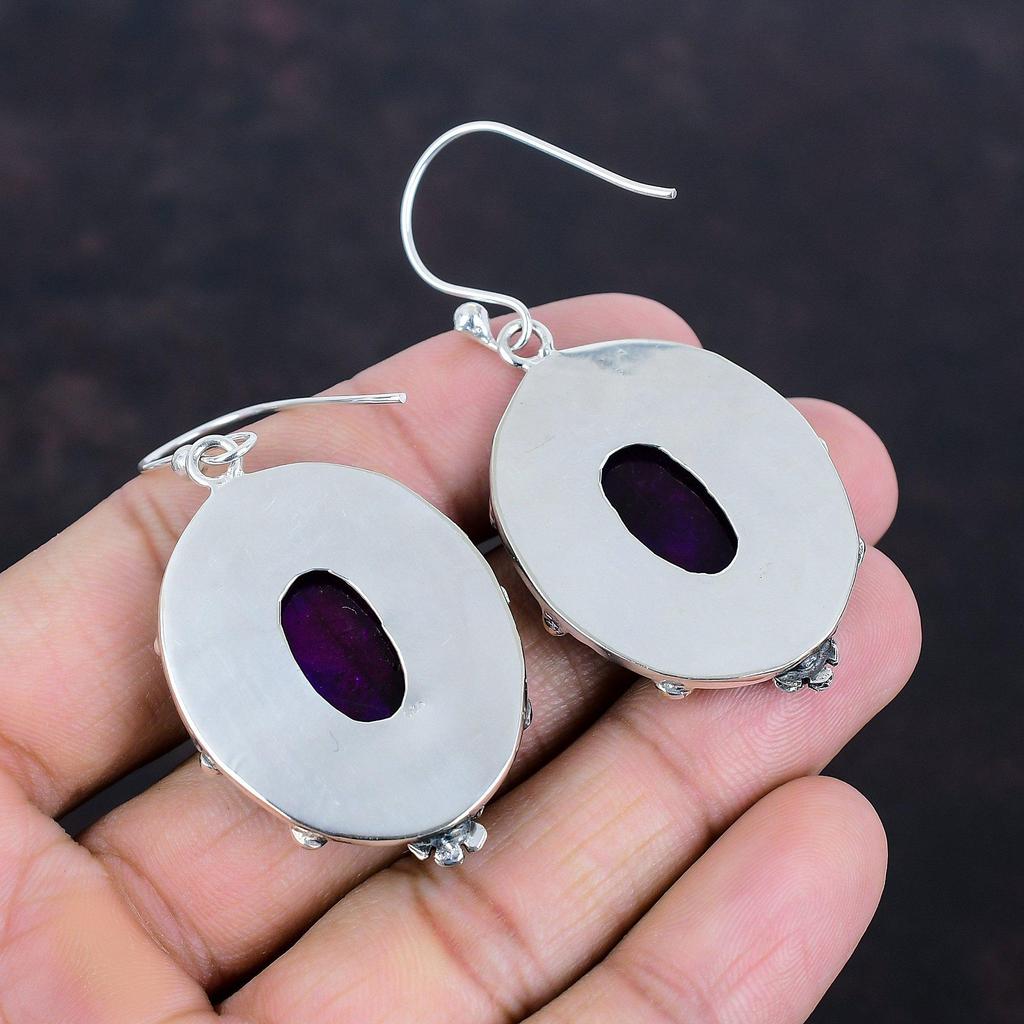 Lila Feuer Labradorit Ohrringe Edelstein Ohrringe 925 Sterling Silber Ohrringe Handgefertigter Schmuck Unikat Ohrringe Geschenk für Sie Oxidierter Schmuck