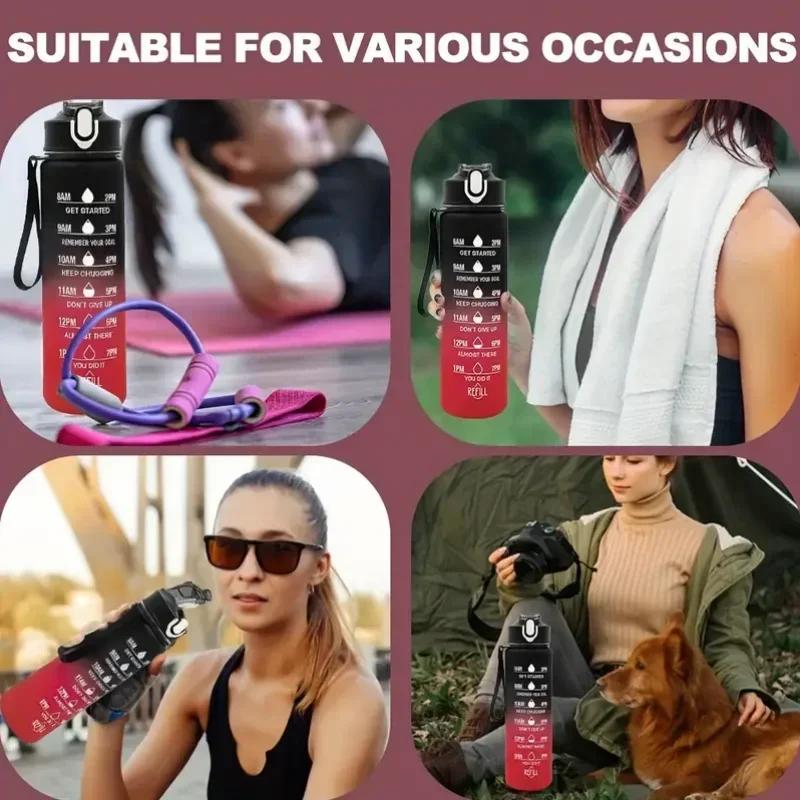 800ml/27oz Large Capacity Sports Water Bottle LeakProof Plastic Drinking Cup With Time Scale Suitable For Travel Fitness Sports