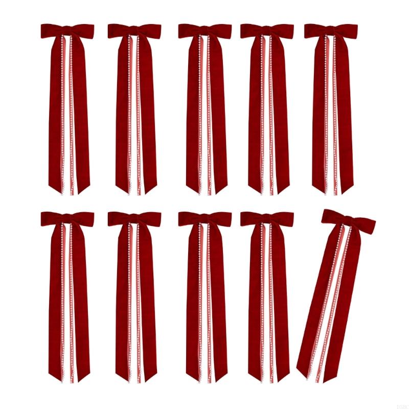 10Pcs Pearls Tassels Velvety Bowknot Christmas Tree Ornament For Wreath Wedding