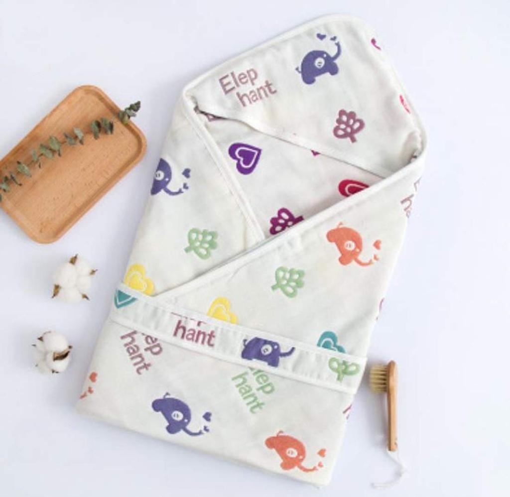 BoaSolchi Neugeborenenwickeltuch, Baby-Badetuch, Decke, 100% Baumwolle, 6-lagige Gaze (Kleiner Elefant)