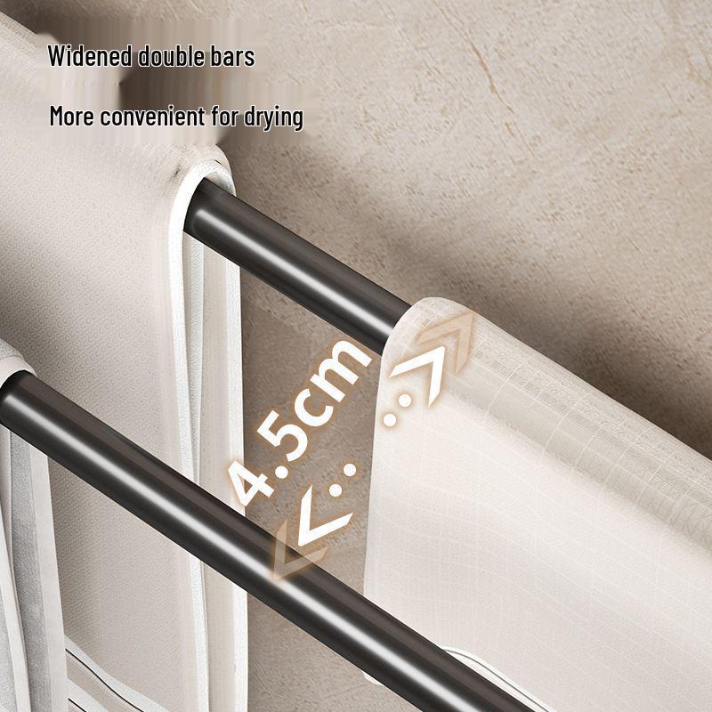 Double Bar Aluminum Alloy Towel Rack - Punch-In Type with Non-Marking Sticker