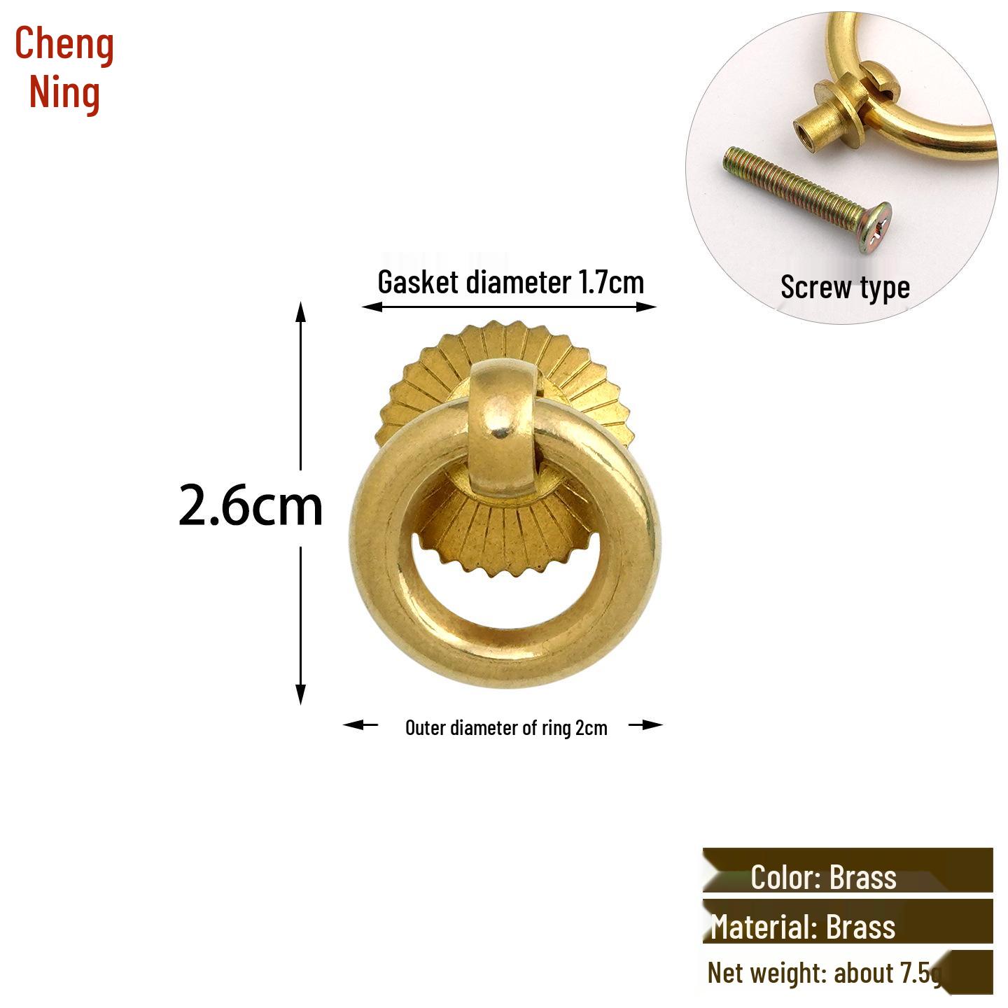 Cheng Yu Classic Pure Copper Single Hole Pull Ring for Cabinet Doors and Drawers