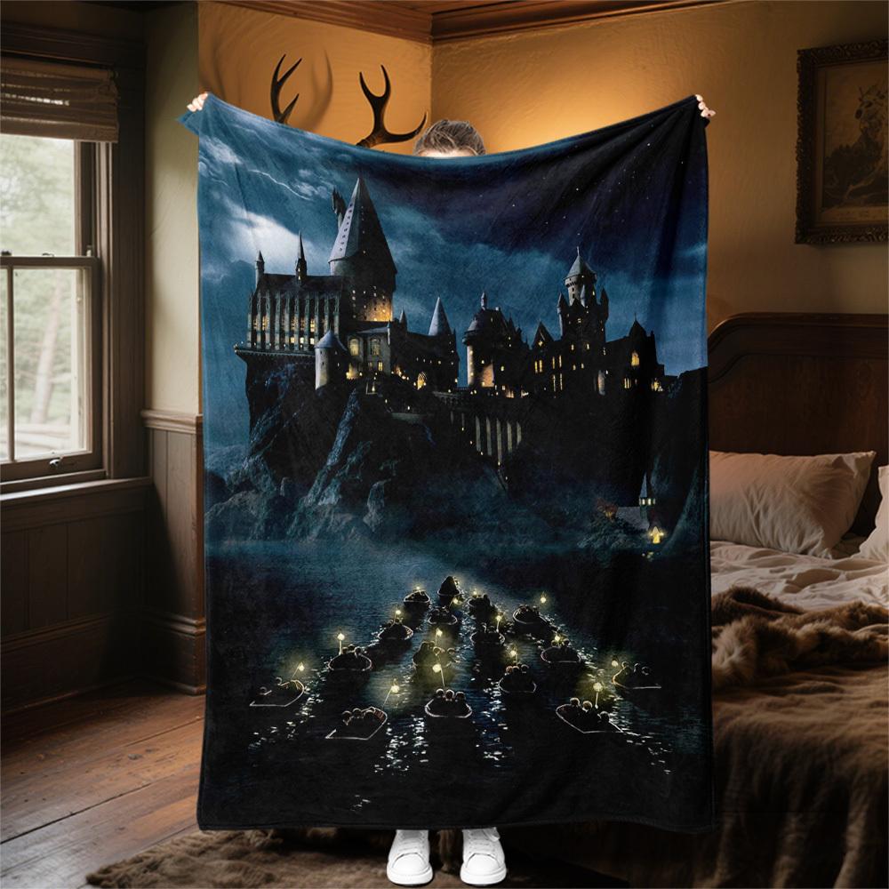 1pc Harry Potter Castle Night Boat Outdoor Flannel Throw Blanket All Season Soft Warmth,Home Decor 1031195