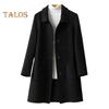 Women Winter Coat Formal Business Style Turn-down Collar Single-breasted Mid Length Overcoat OL Commuting Jacket Solid Color Thick Outerwear
