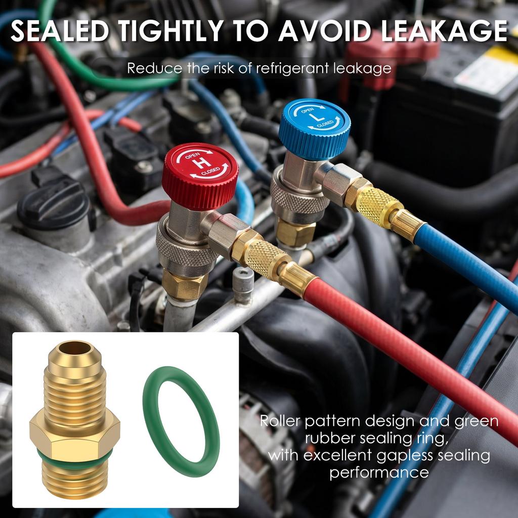 R134a Quick Coupler Adapter Kit 1/4 Inch Male Flare High Low Pressure 6 Ball Connector for Automotive HVAC Refrigerant Charging