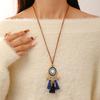 Retro Coffee Bohemian Necklace For Women Ethnic Style Fringed Pendant Long Sweater Chain High-End Fashion Jewelry