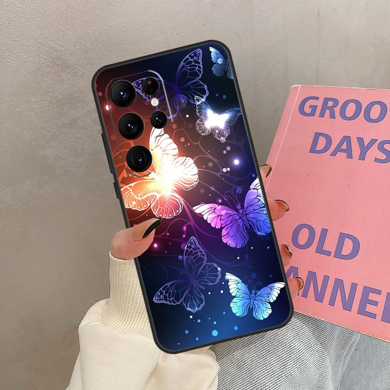 Black Beautiful Butterfly Case For Samsung Galaxy S24 Ultra S20 S21 S22 S23 S25 Ultra S9 S10 Plus S25 FE Cover Coque