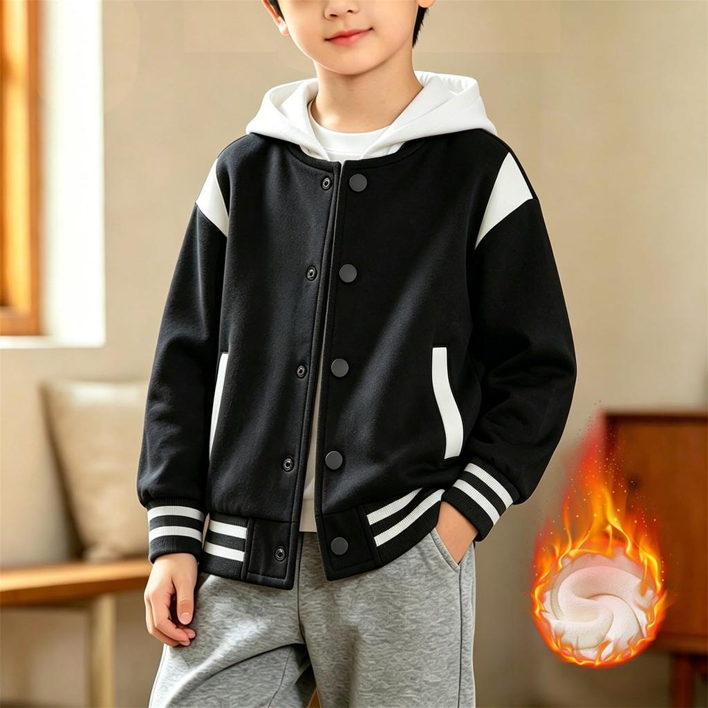 Boys and Girls -Lined Baseball Jacket Button Front Casual Outerwear