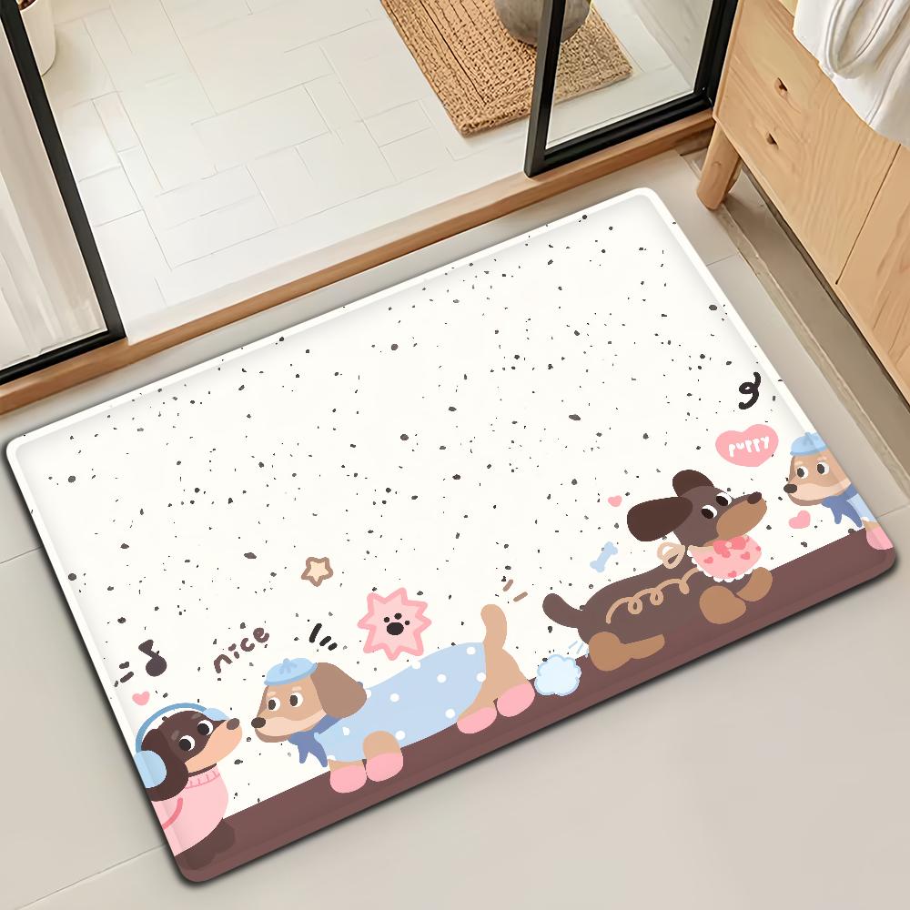 

Cute Dachshund Dog Funny Door Mat Bath Microfiber Decorative Versatile Flannel Floor Mat Quick Dry Absorbent Non-slip Sole 40cm x 60cm