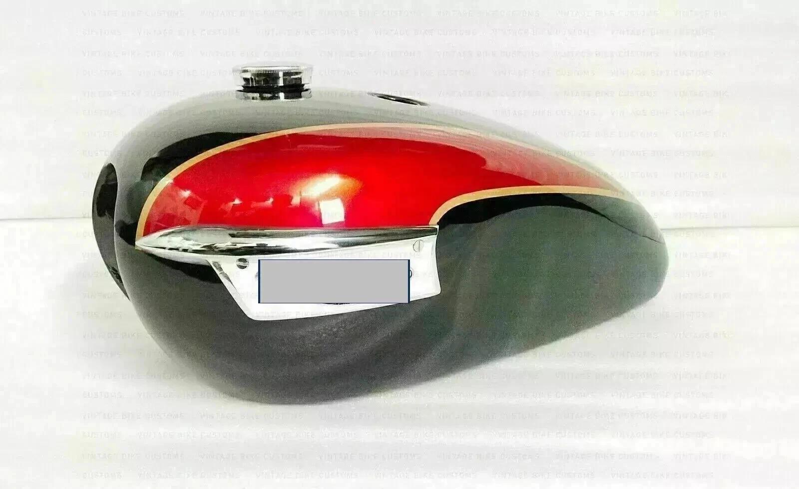 

Triumph T140 Cherry & Black Painted Steel Fuel Petrol Tank With Cap + Badges