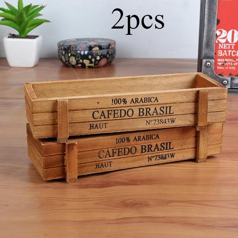 

2PCS Retro Garden Plant Pot Vintage Wooden Storage Box for Sundries Stationery Pen Box Succulents Balcony Home Decoration M коричневый