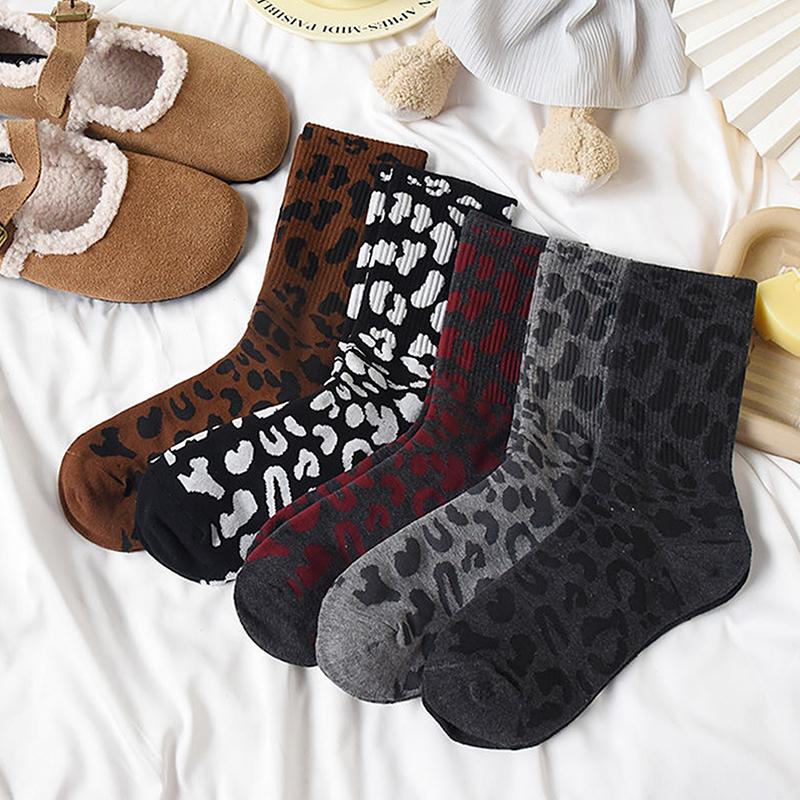 Spotted Leopard Print Women Socks Cotton Terry Tube Thickened Warm Socks Cotton Korean Japanese Style