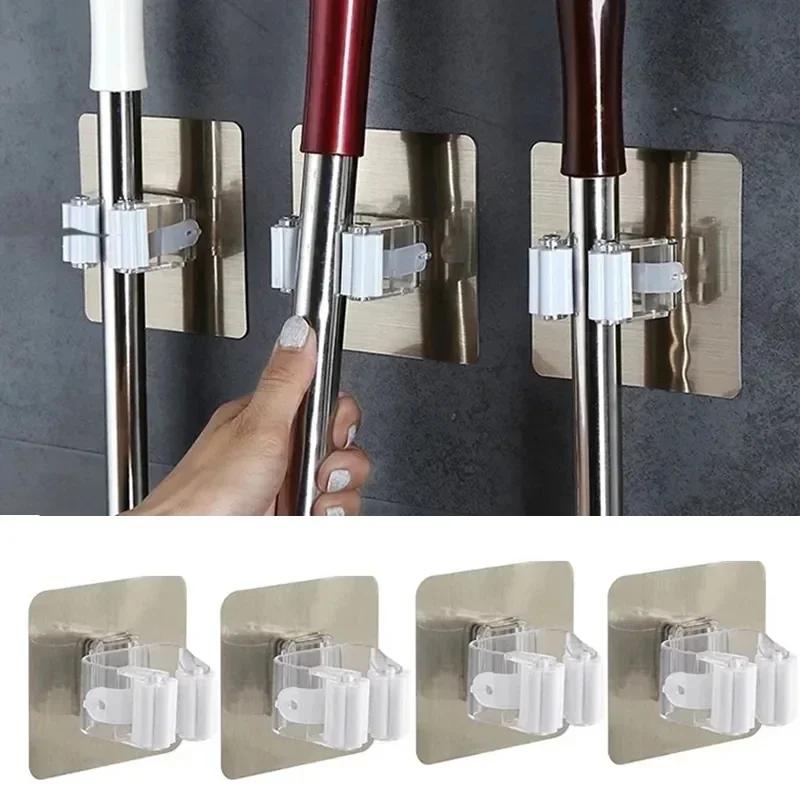 Adhesive Multi-Purpose Hooks Wall Mounted Mop Organizer Holder Storage Rack Brush Broom Hanger Hook Kitchen Bathroom Strong Hook
