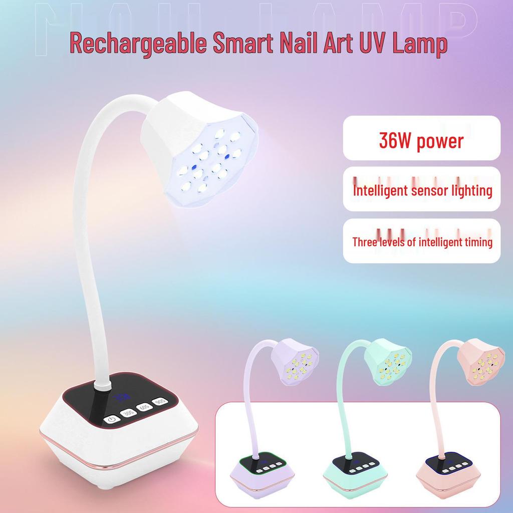Smart Touchscreen Nail Art Lamp - Fast Dry, No Blackening, Desktop Rechargeable Phototherapy Gooseneck for Nail Tips.
