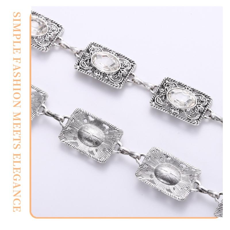 Mei Mary New Rhinestone-embellished Women's Metal Waist Chain - Versatile Dress Hook Adjustable Decorative Chain