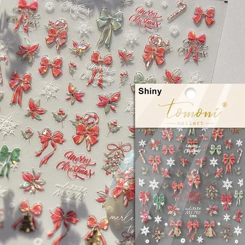 Gold Stamped White Christmas Tree Snowflake 3D Self Adhesive Nail Art Stickers Santa Claus Elk Xmas Cartoon Cute Manicure Decals